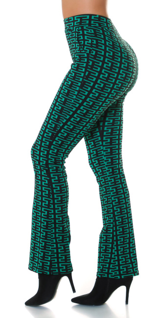 Highwaist flared pants with print Green